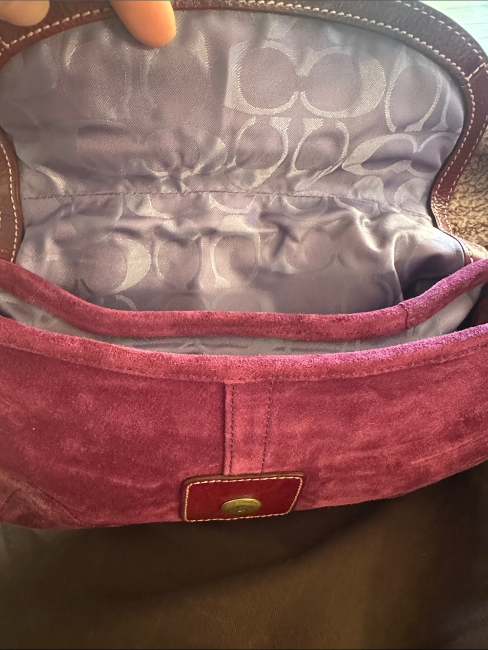NWOT Vintage Y2K Coach Plum Suede Shoulder Bag with Leather Trim - Picture 5 of 10